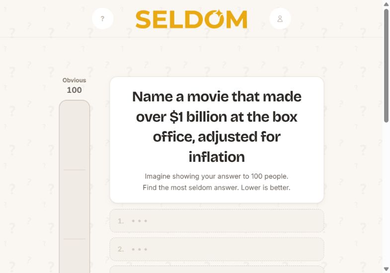 Seldom: daily movie question and rarity gauge