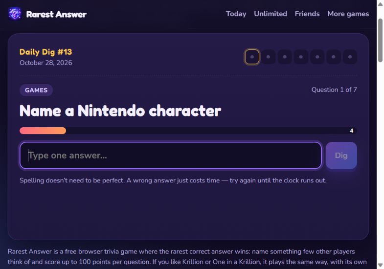 Rarest Answer: daily trivia question and answer field