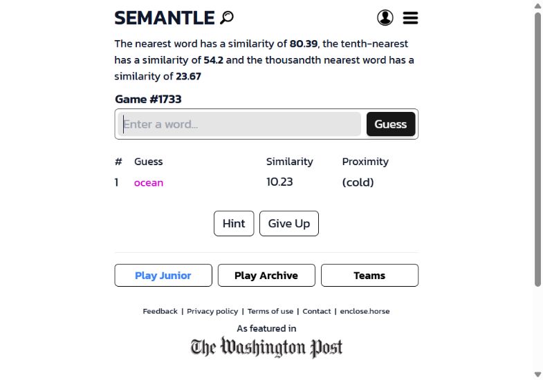 Semantle: word guess with similarity feedback