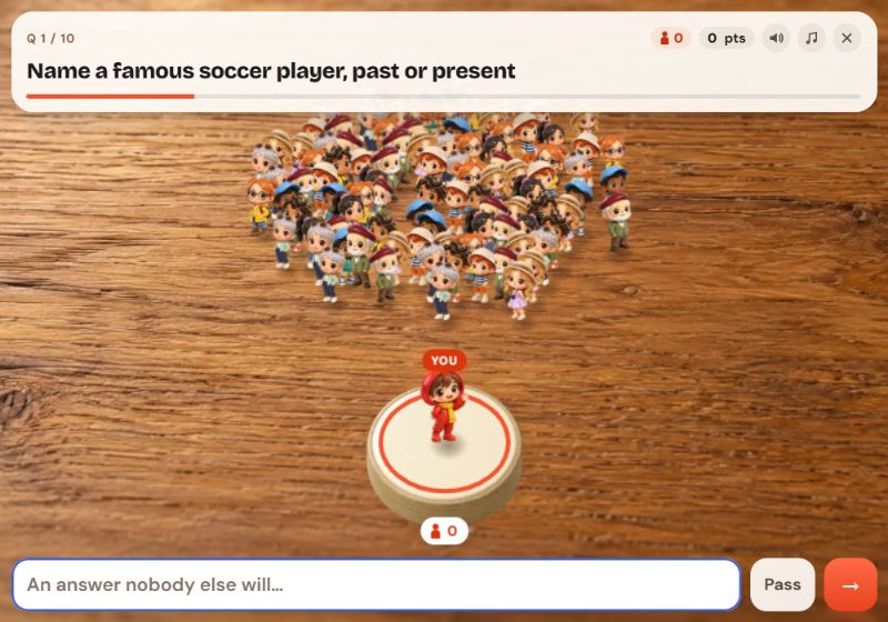 Outrivia: trivia prompt and crowd of characters